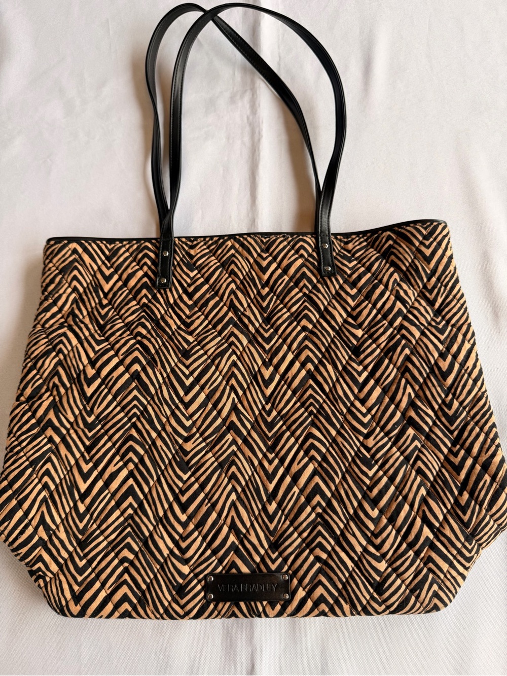 Vera Bradley Quilted Zebra Chevron Tote Bag with Floral Colorful Interior